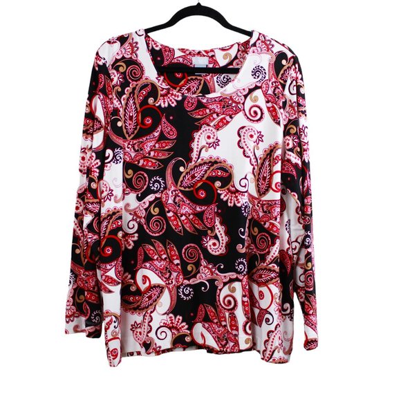 Chico’s Spicy Red Paisley Layering Tee - Picture 1 of 14